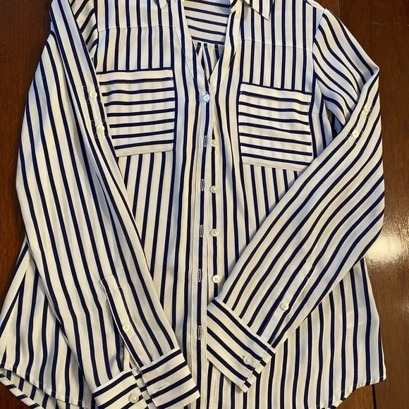 Express Portofino shirt Blue and White Striped Shirt - Picture 3 of 5